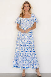Lexa Smocked Maxi Dress | Off White + Blue Floral